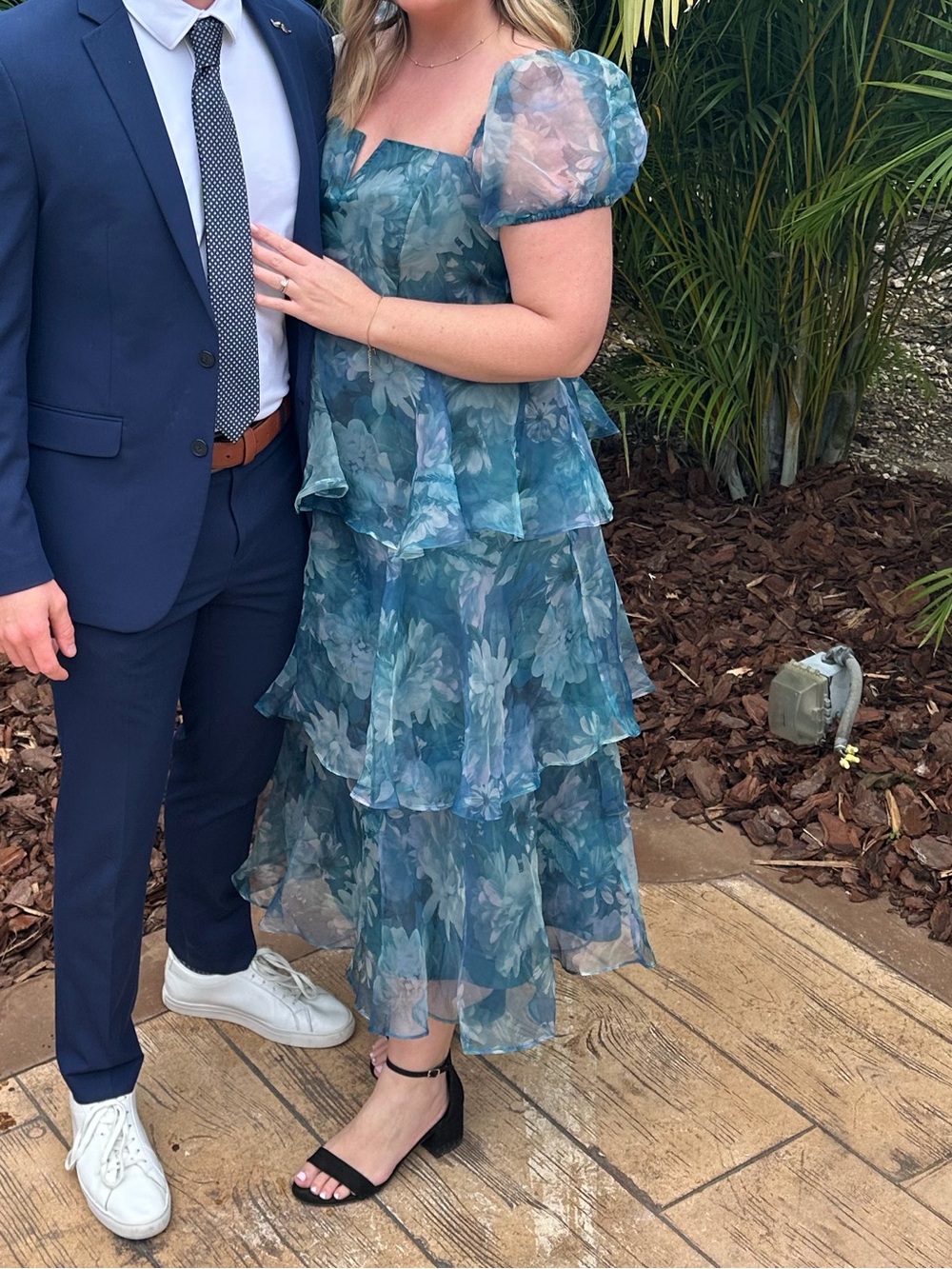 Lulu's Teal Floral Tiered Midi Dress